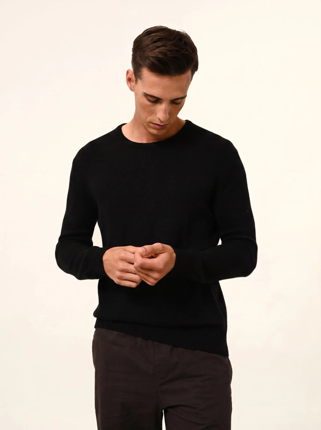 GABIN Pull Col Rond 4 Fils Noir