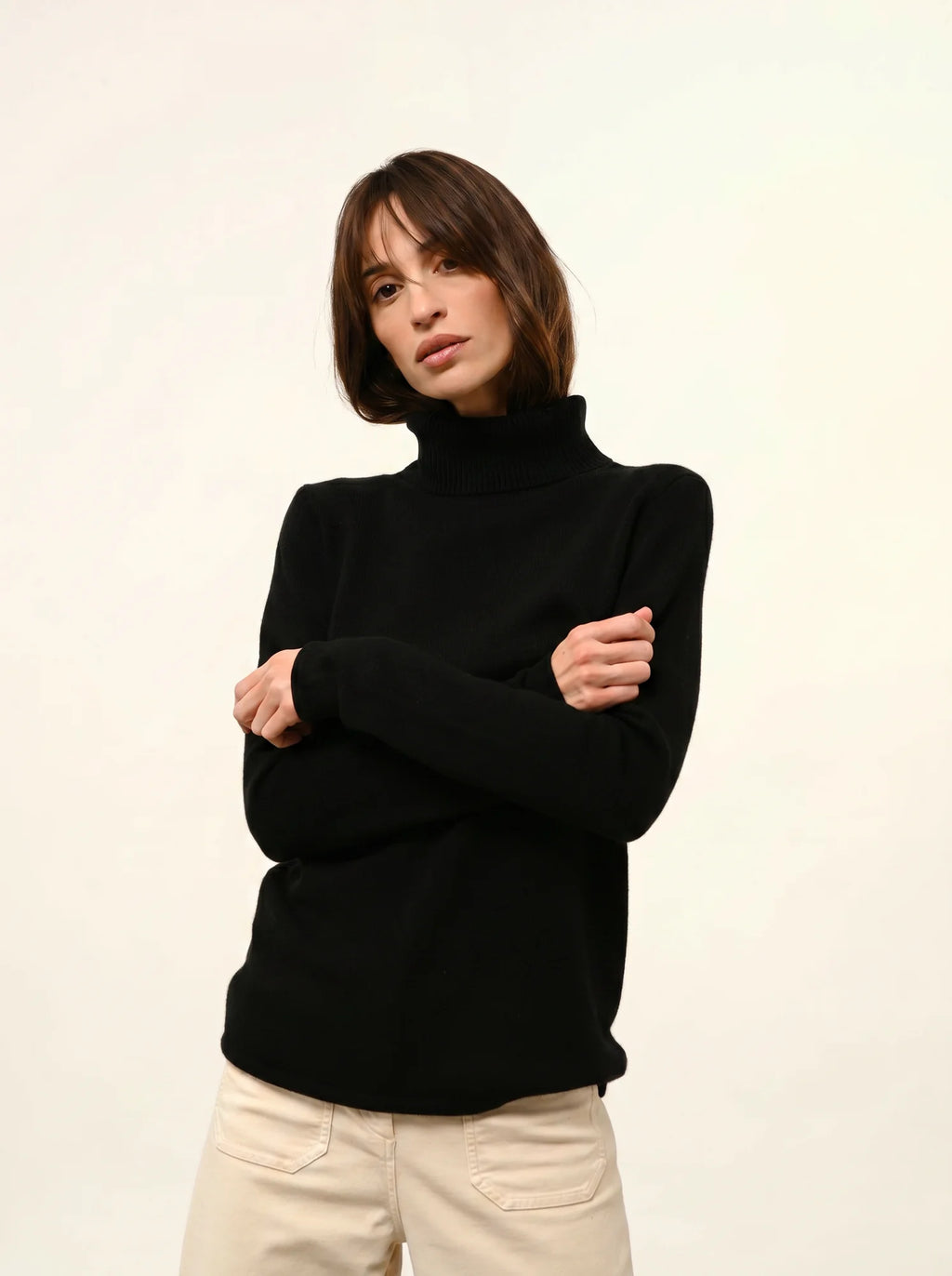 MATT Pull Col Roulé 4 Fils Noir