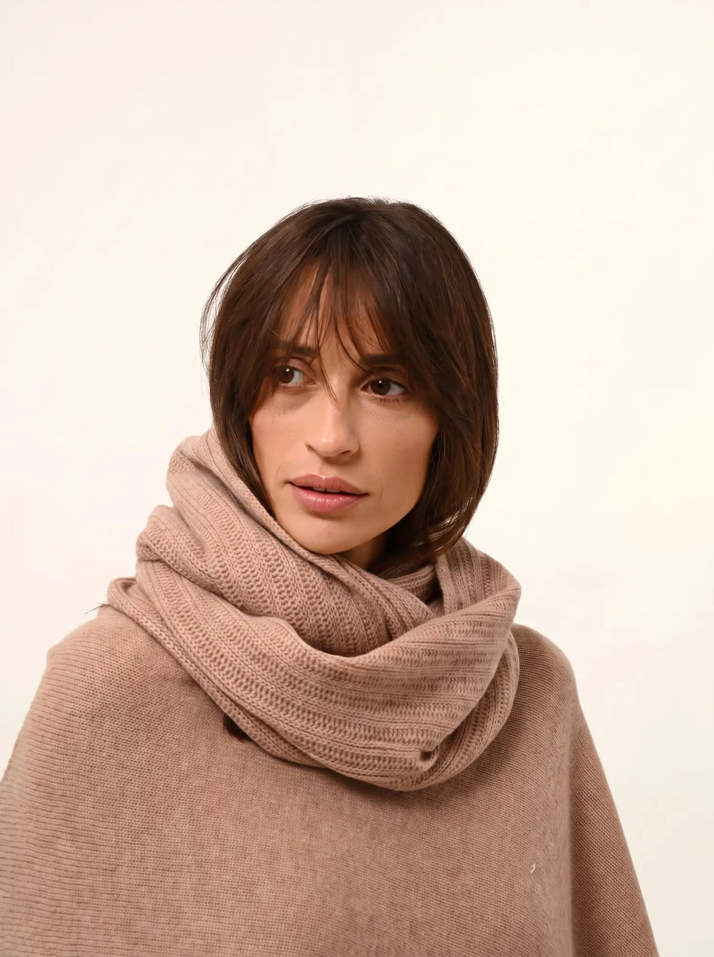 SALLY Poncho 4 Fils Camel Chiné