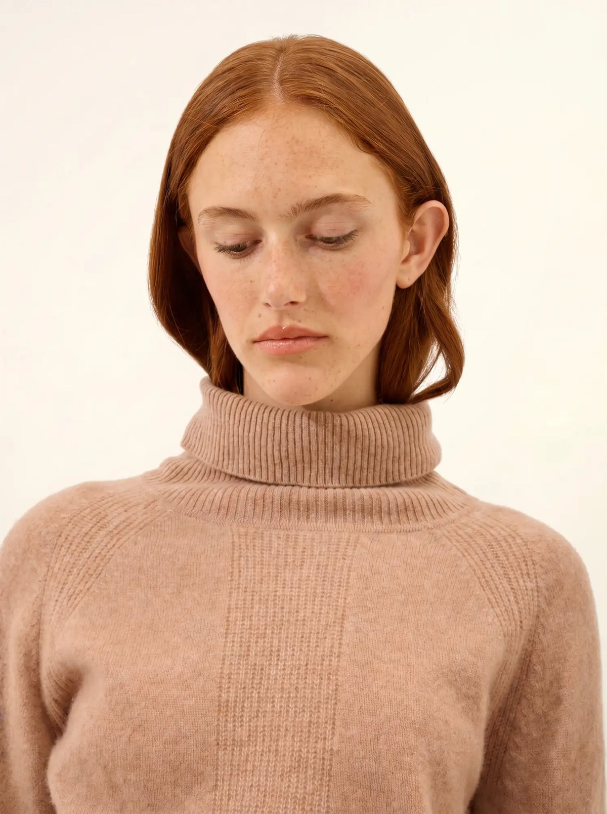 LILLY Pull Col Roulé Camel Chiné