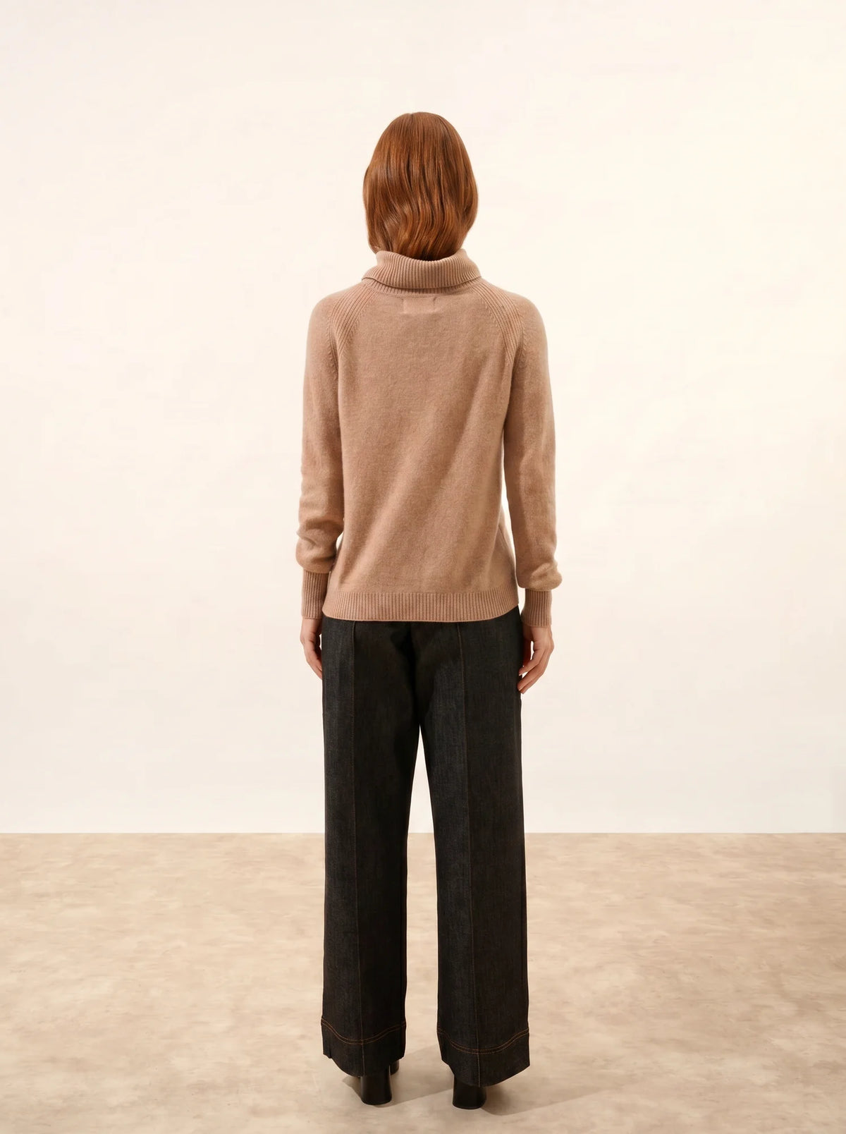 LILLY Pull Col Roulé Camel Chiné
