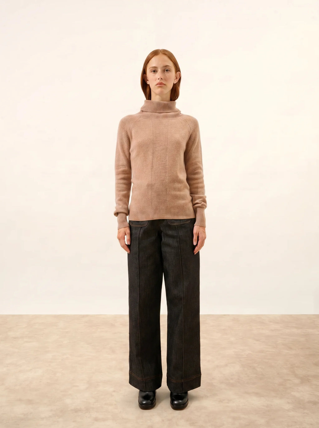 LILLY Pull Col Roulé Camel Chiné