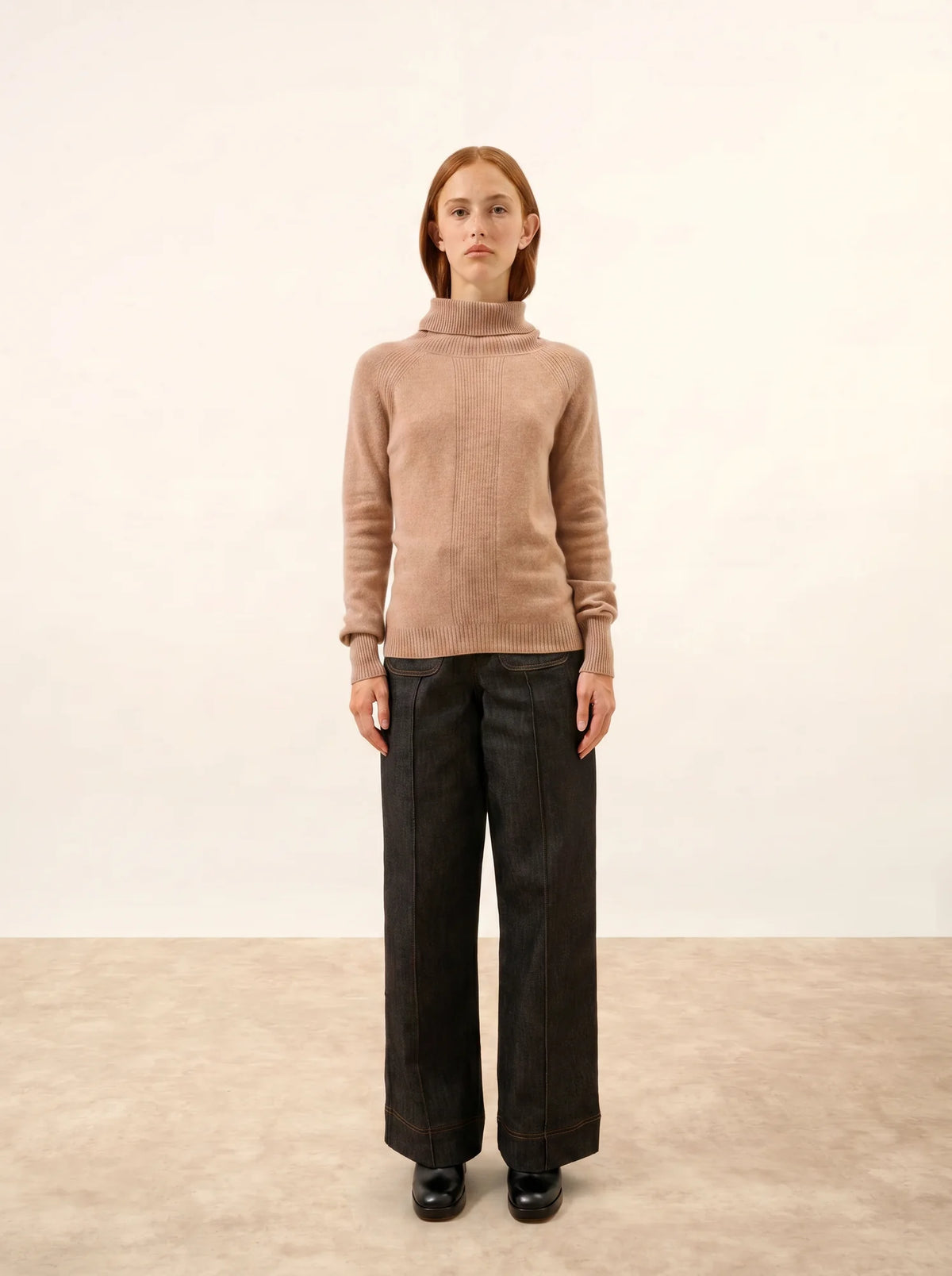 LILLY Pull Col Roulé Camel Chiné