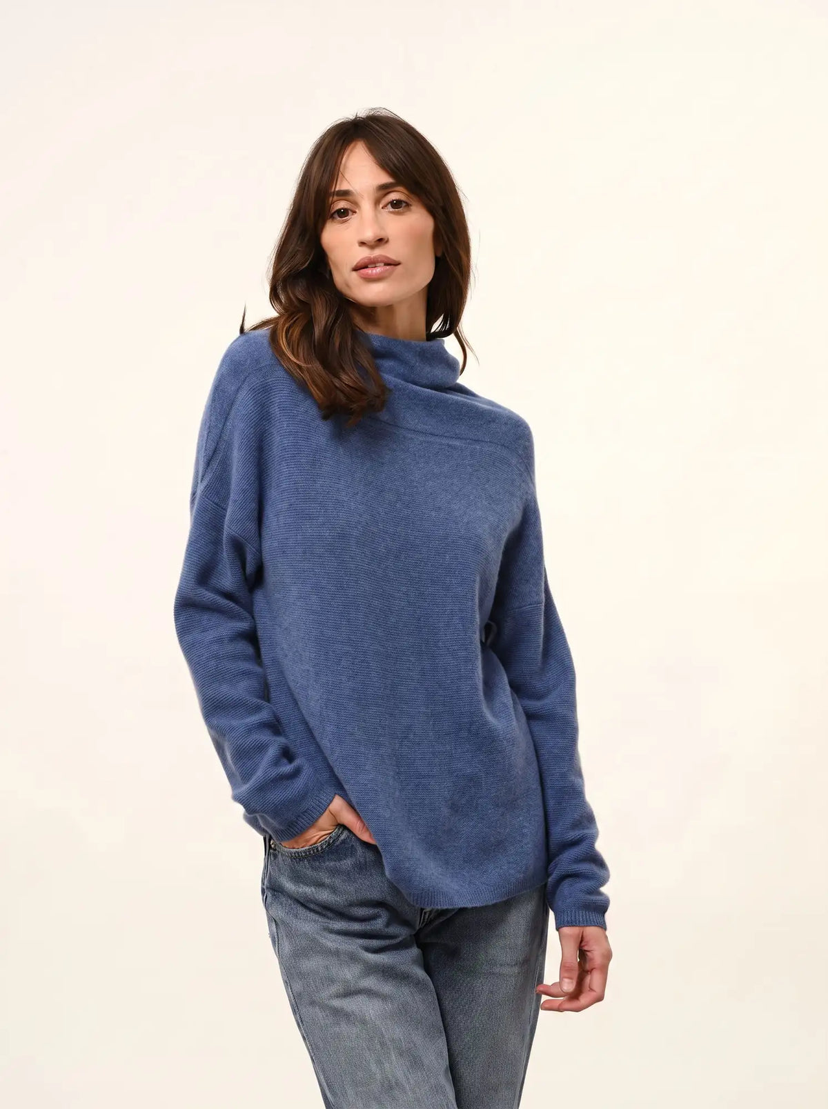 BLANTYRE Pull Col Roulé Bleu Denim