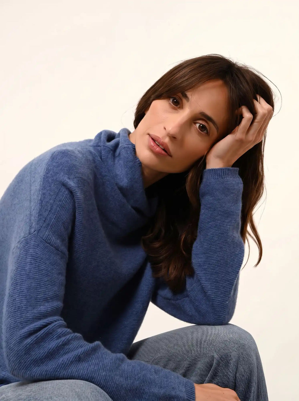 BLANTYRE Pull Col Roulé Bleu Denim