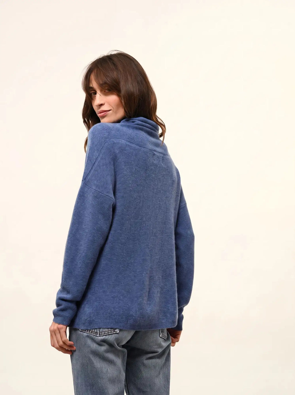 BLANTYRE Pull Col Roulé Bleu Denim