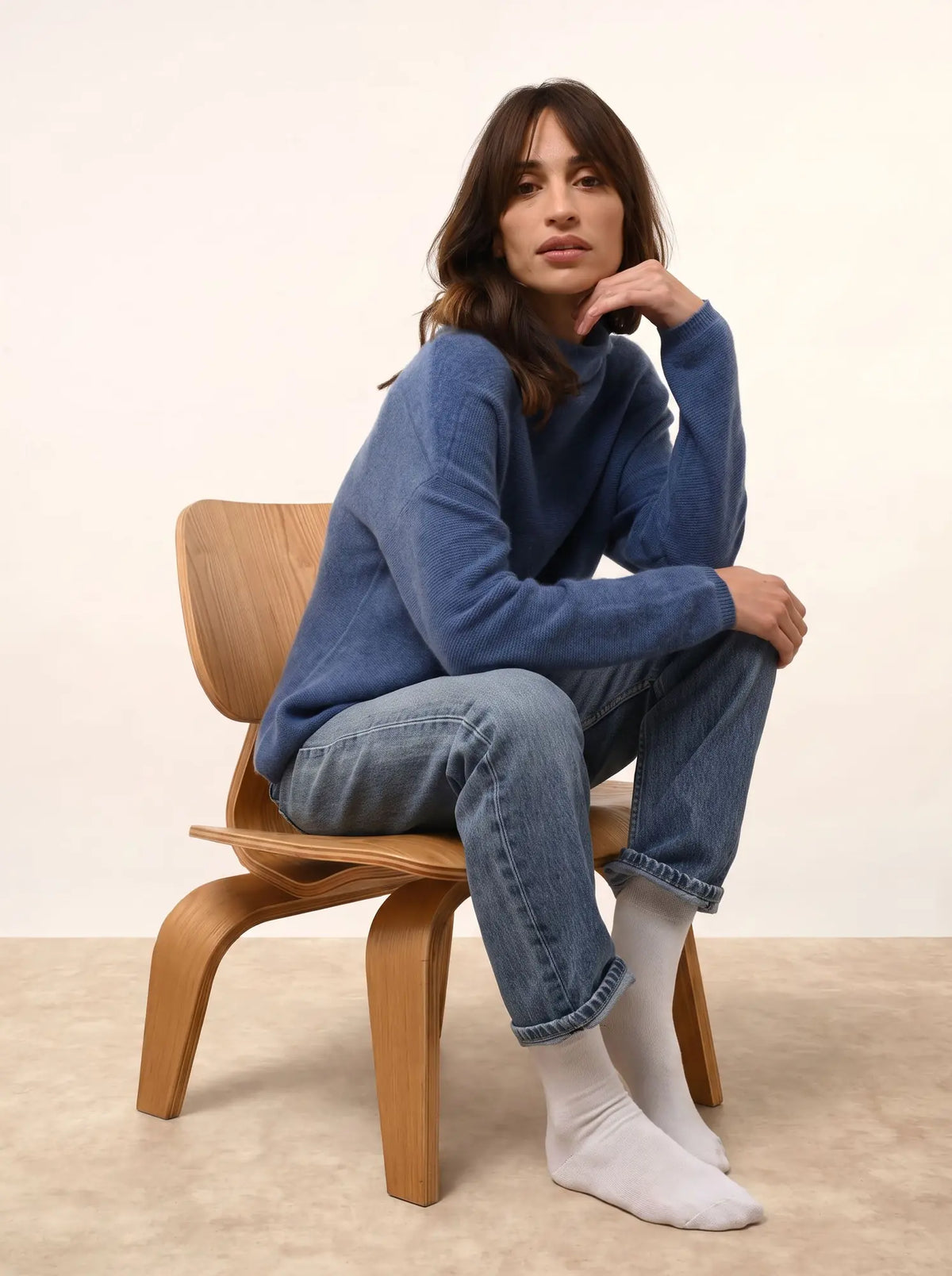 BLANTYRE Pull Col Roulé Bleu Denim