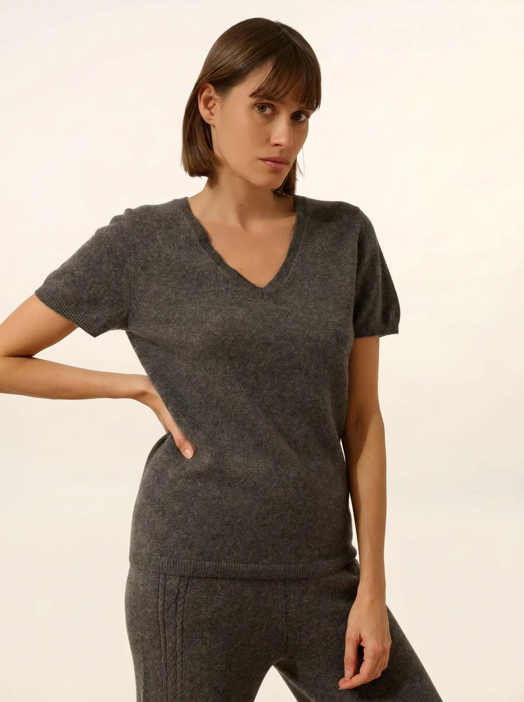 GLAMIS T-Shirt Col V Anthracite Chiné