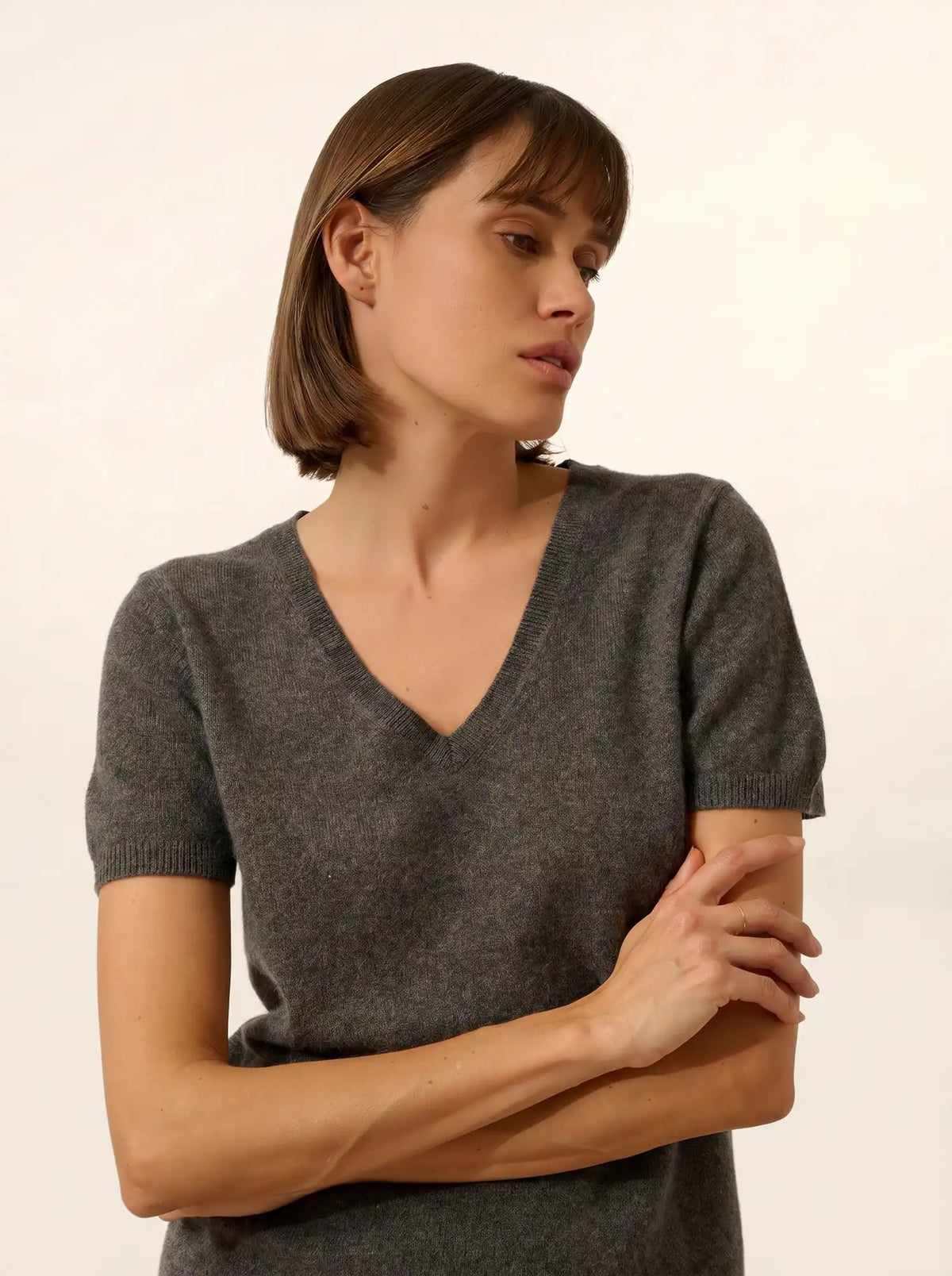 GLAMIS T-Shirt Col V Anthracite Chiné