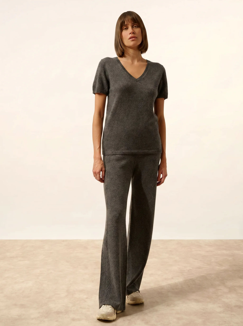 GLAMIS T-Shirt Col V Anthracite Chiné