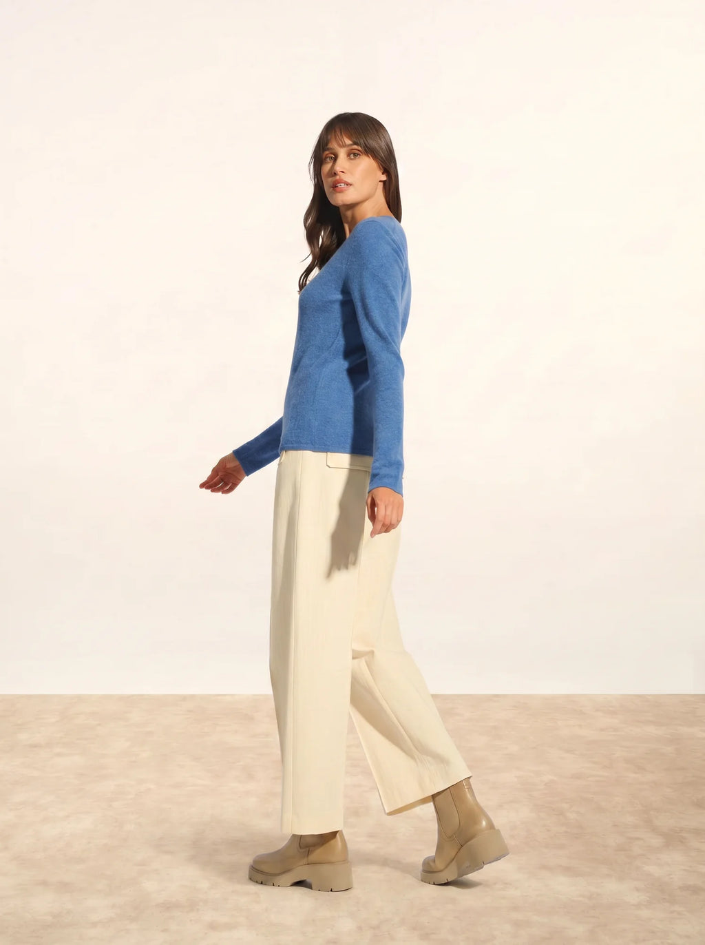 JOAN Pull Col V Bleu Denim