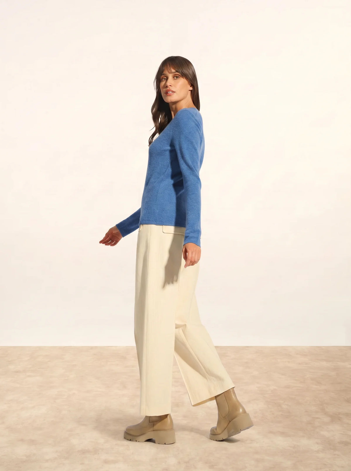 JOAN Pull Col V Bleu Denim