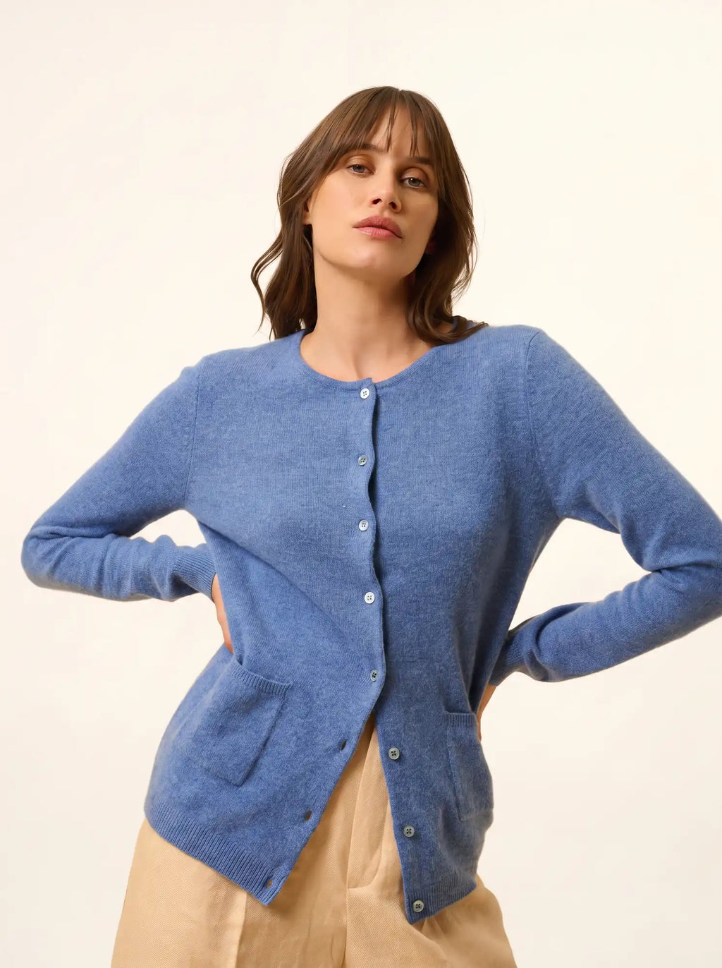 KATHARINE Cardigan Col Rond Bleu Denim