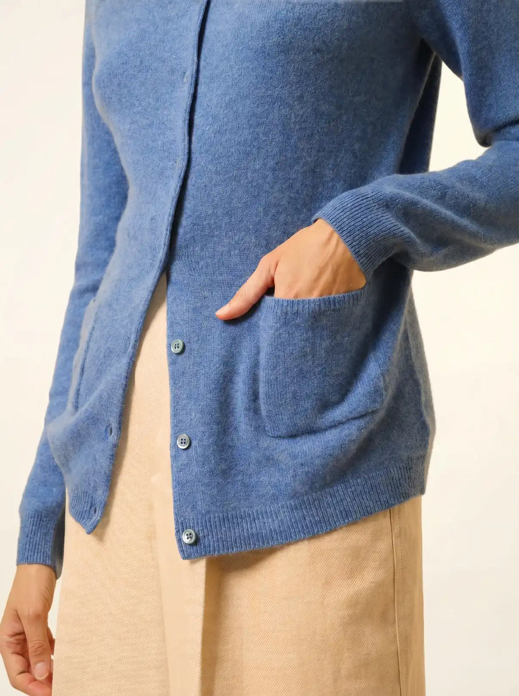KATHARINE Cardigan Col Rond Bleu Denim