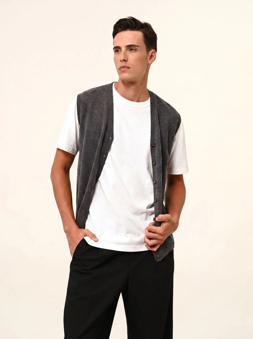 LANA Cardigan Col V sans Manches Anthracite Chiné