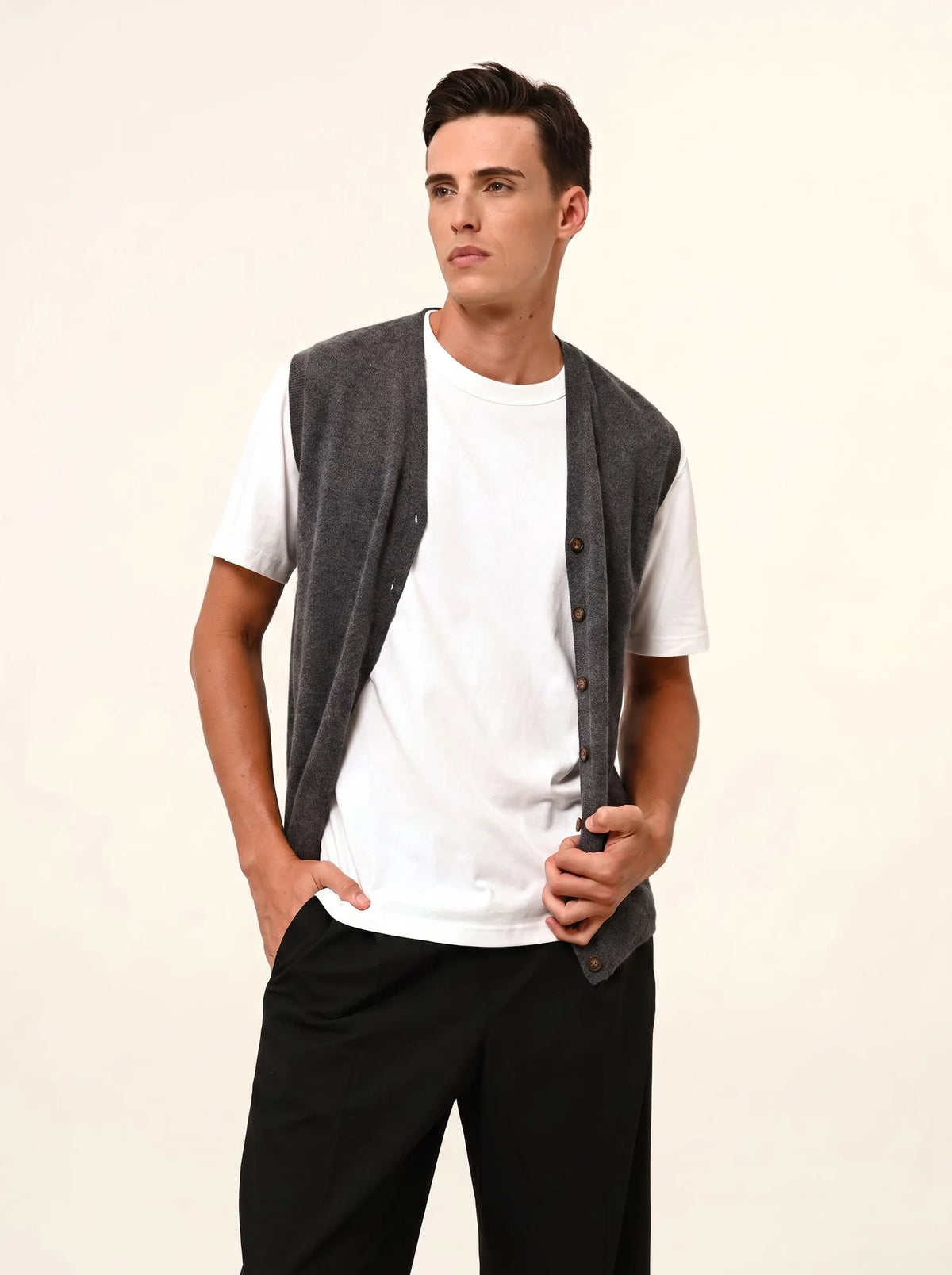 LANA Cardigan Col V sans Manches Anthracite Chiné