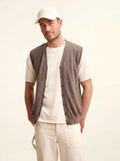 LANA Cardigan Col V sans Manches Taupe Chiné