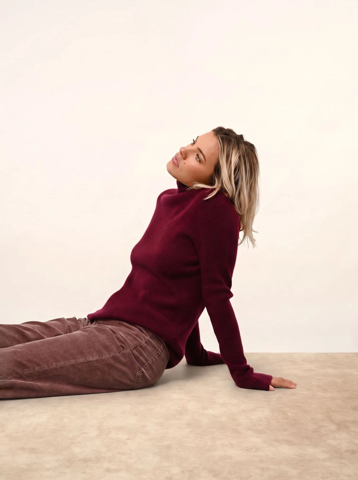 LANAIS Pull Col Roulé Bordeaux