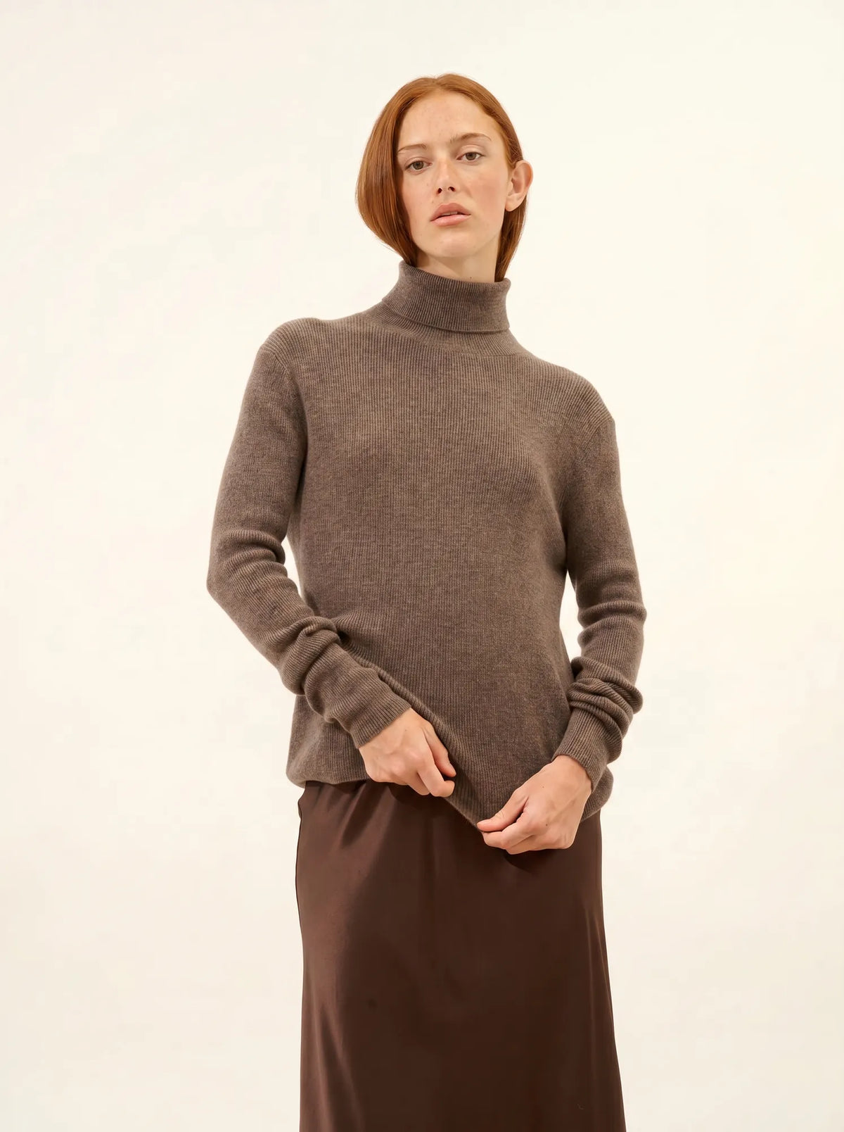 LANAIS Pull Col Roulé Taupe Chiné