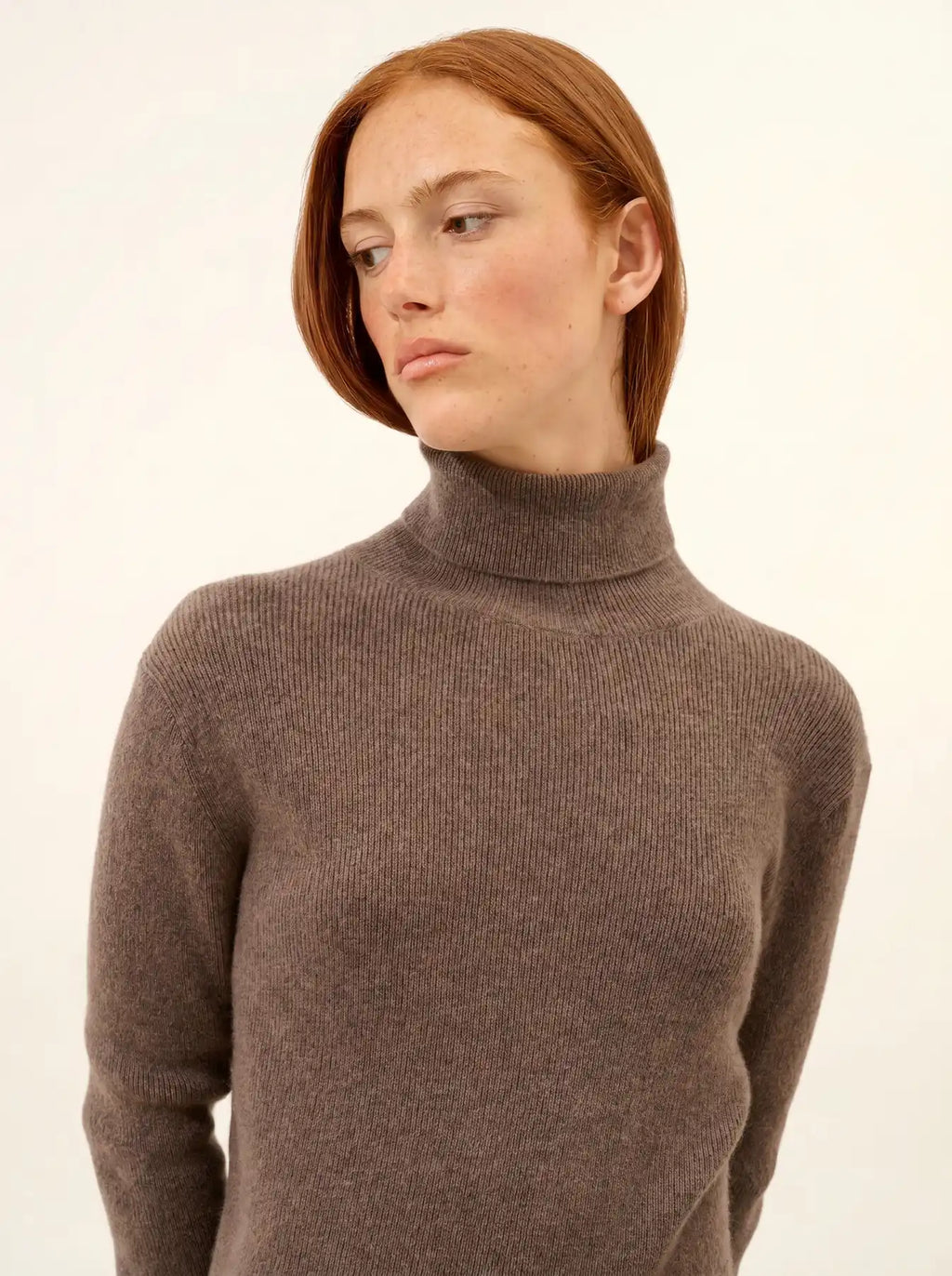 LANAIS Pull Col Roulé Taupe Chiné