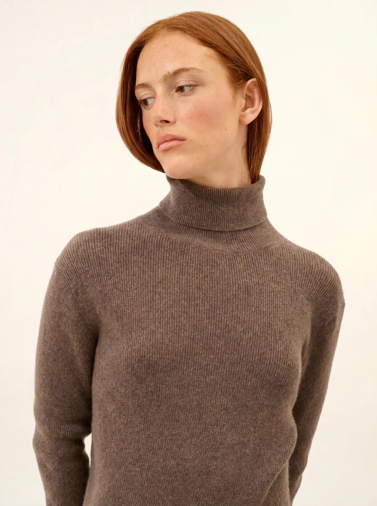 LANAIS Pull Col Roulé Taupe Chiné