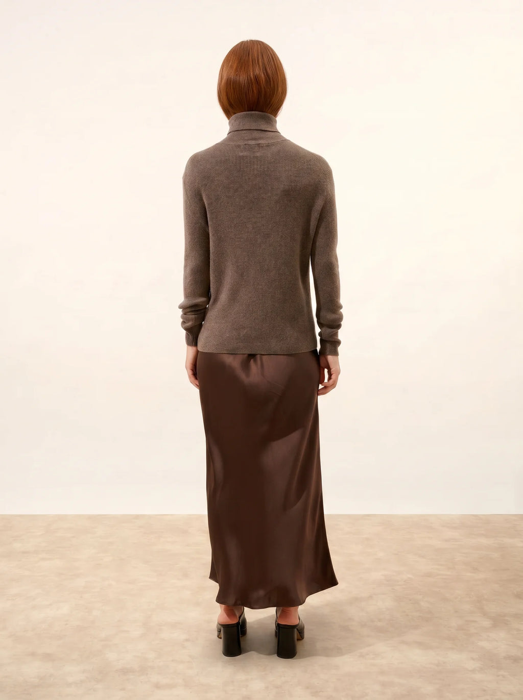 LANAIS Pull Col Roulé Taupe Chiné