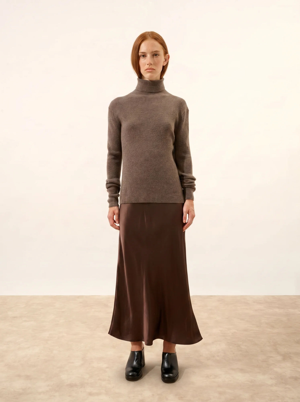 LANAIS Pull Col Roulé Taupe Chiné