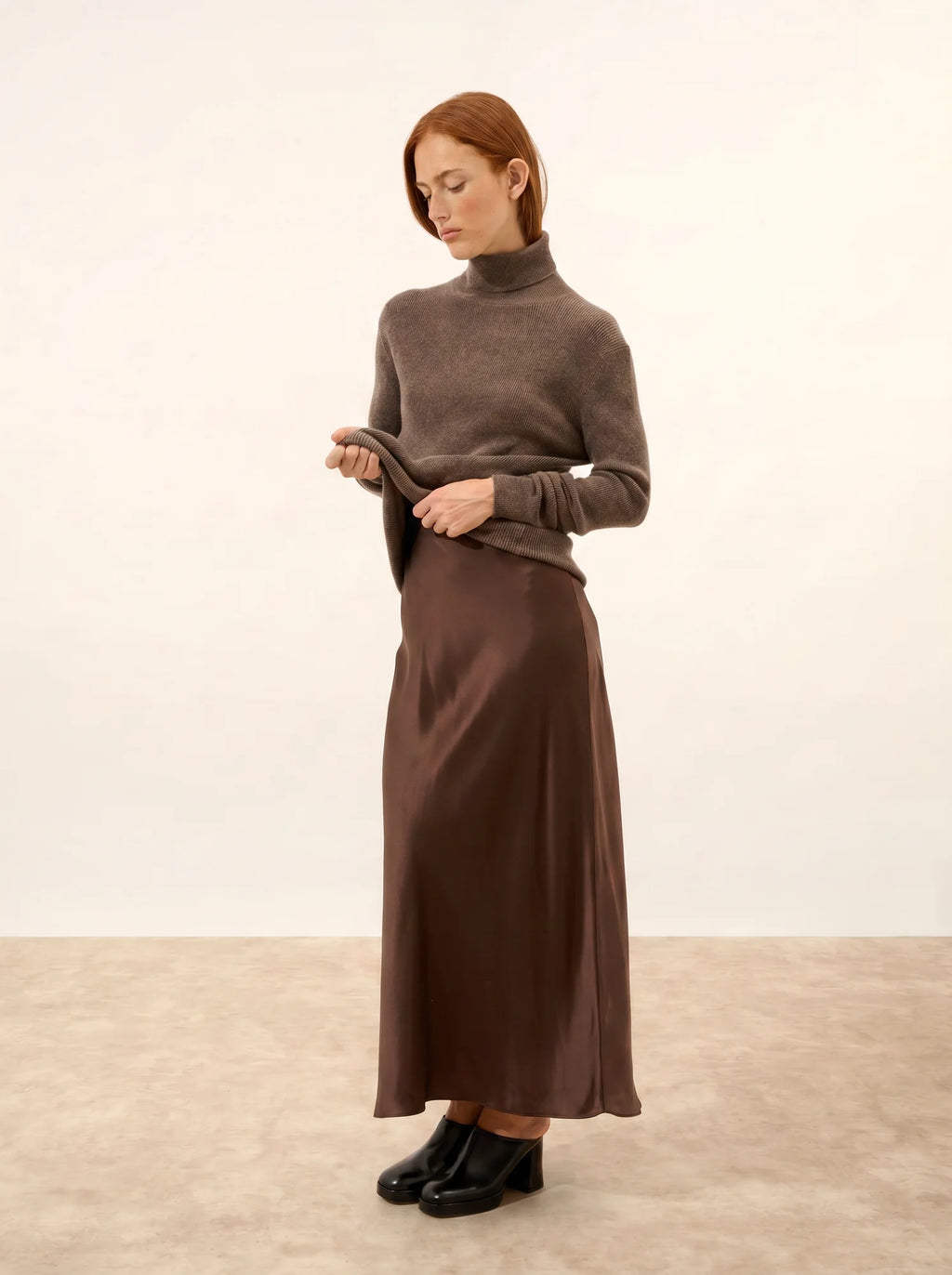 LANAIS Pull Col Roulé Taupe Chiné