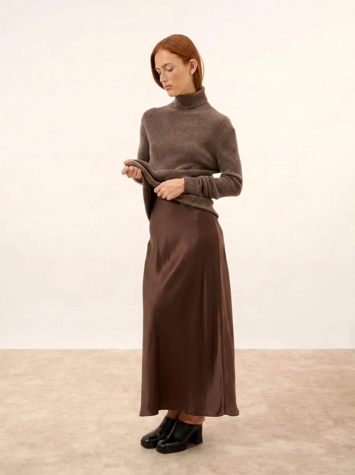 LANAIS Pull Col Roulé Taupe Chiné