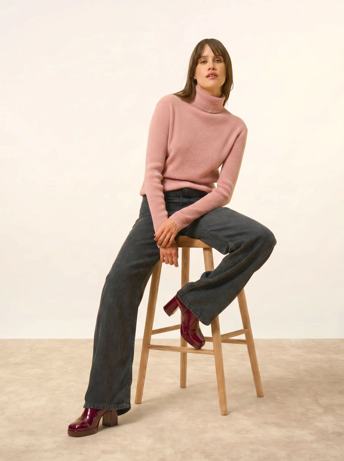 LANAIS Pull Col Roulé Bois de Rose