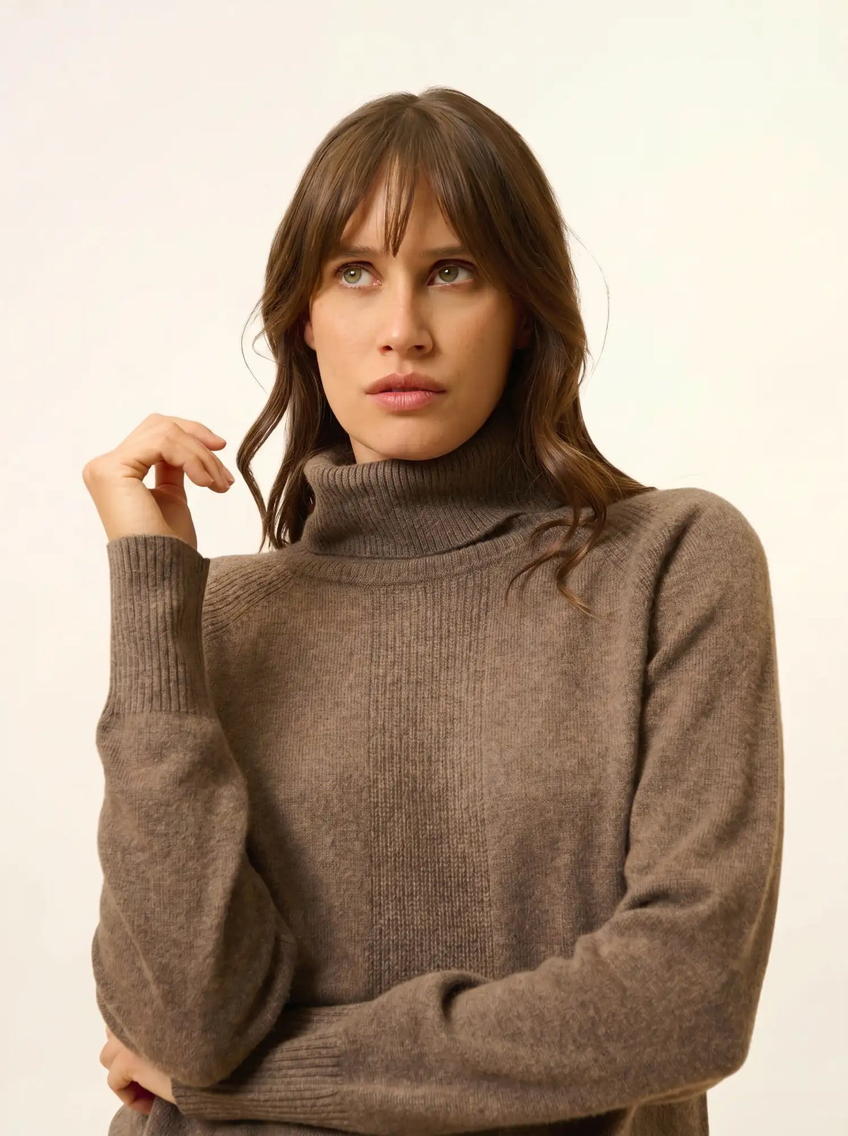 LILLY Pull Col Roulé Taupe Chiné