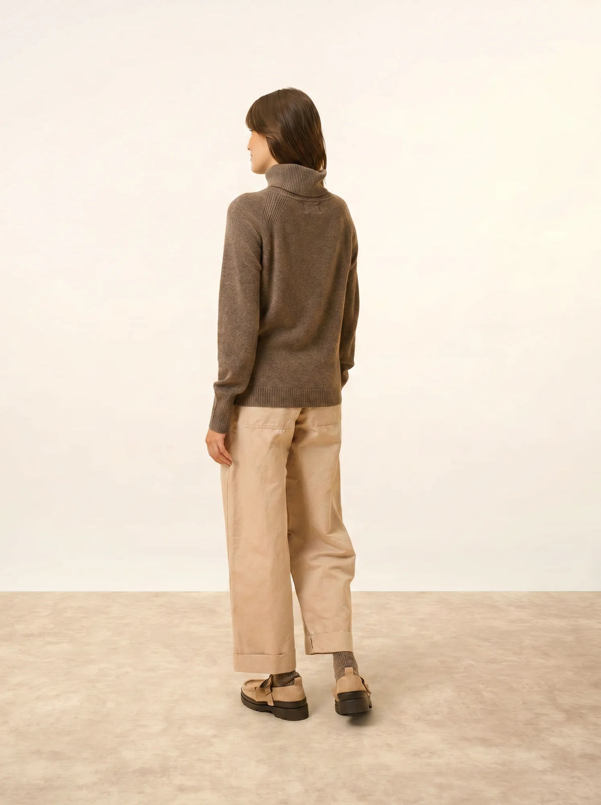 LILLY Pull Col Roulé Taupe Chiné