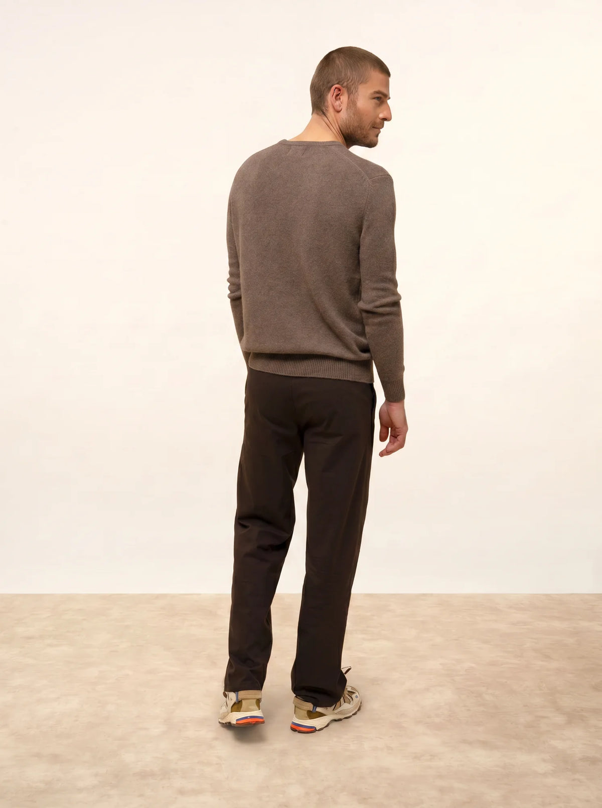 NATHAN Pull Col V 4 Fils Taupe Chiné