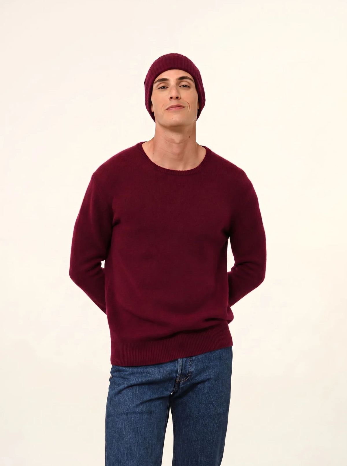 GABIN Pull Col Rond 4 Fils Bordeaux