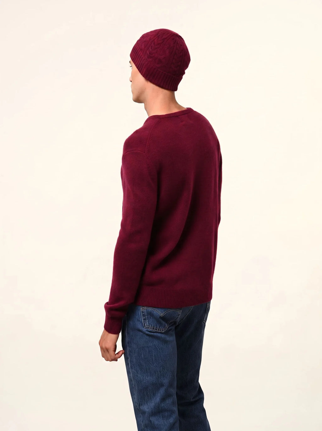 GABIN Pull Col Rond 4 Fils Bordeaux