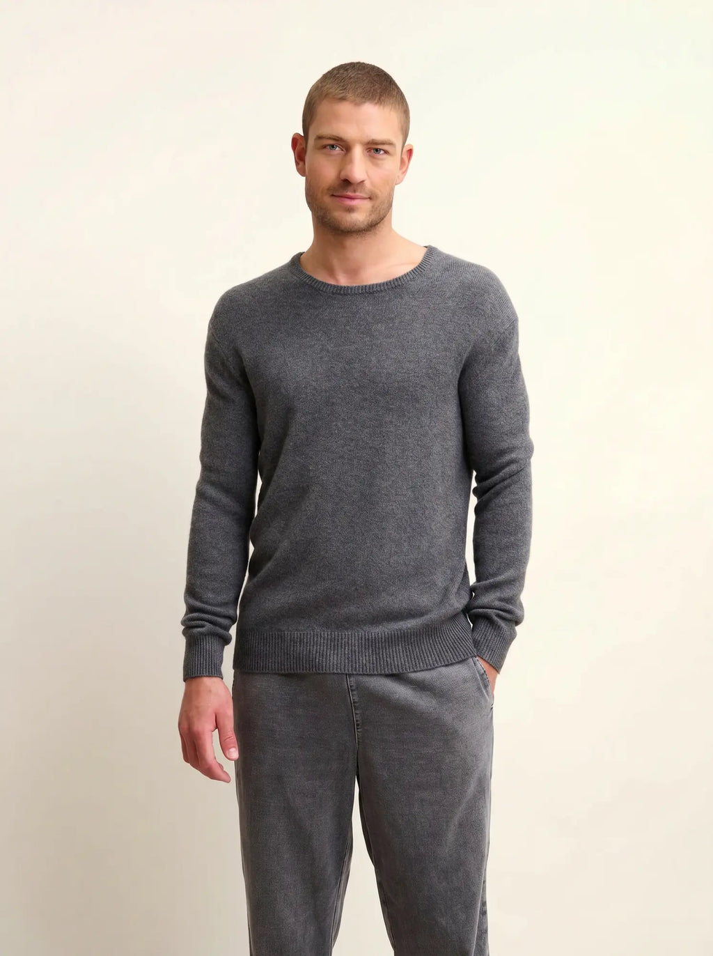 GABIN Pull Col Rond 4 Fils Anthracite Chiné
