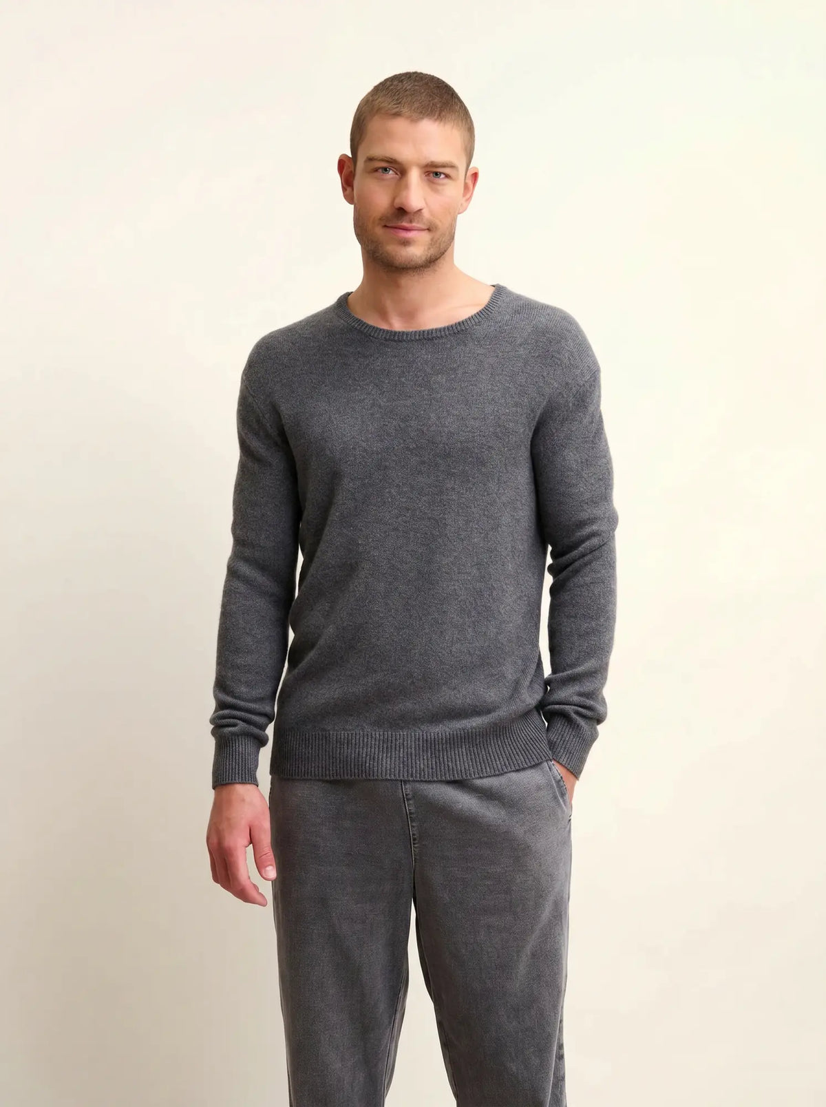 GABIN Pull Col Rond 4 Fils Anthracite Chiné