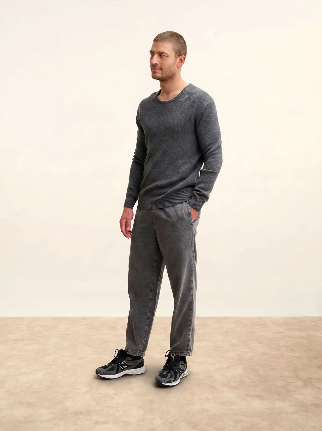 GABIN Pull Col Rond 4 Fils Anthracite Chiné