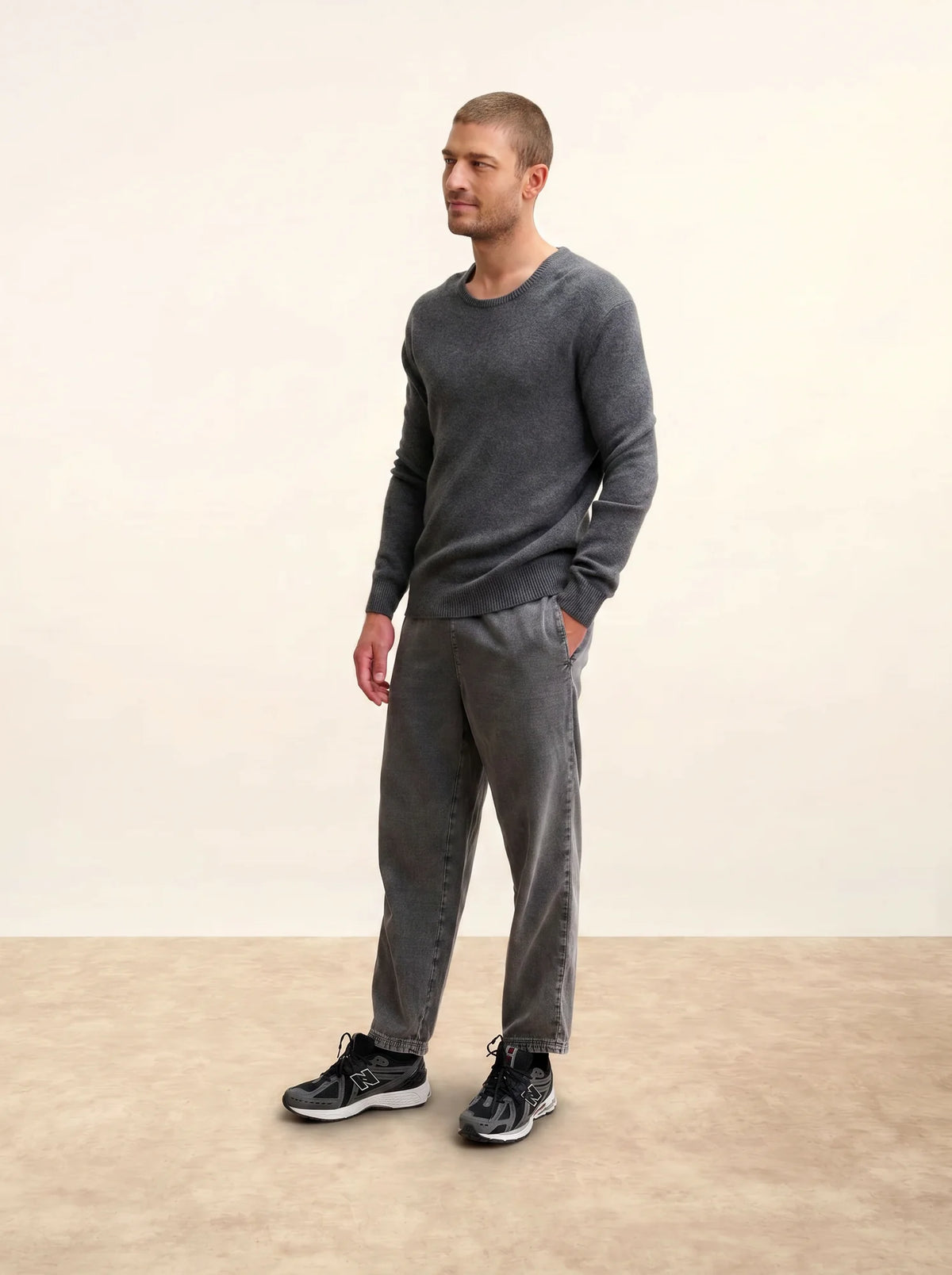 GABIN Pull Col Rond 4 Fils Anthracite Chiné