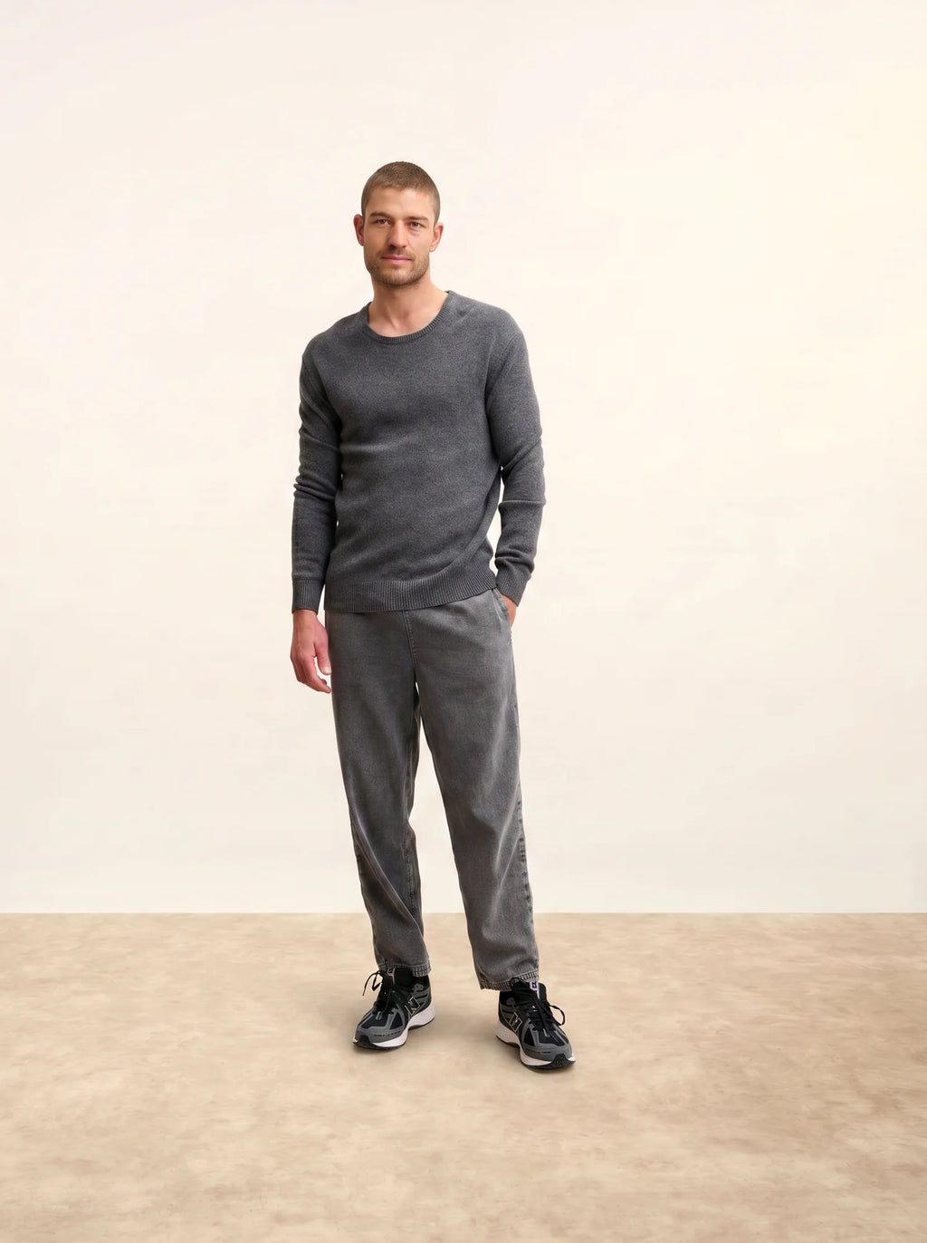 GABIN Pull Col Rond 4 Fils Anthracite Chiné
