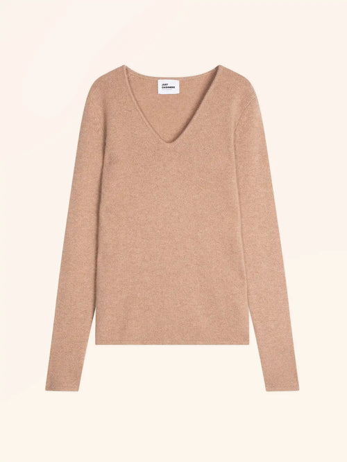 ABBY Pull Col V 4 Fils Camel Chiné