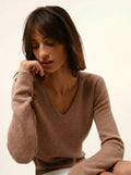 ABBY Pull Col V 4 Fils Camel Chiné
