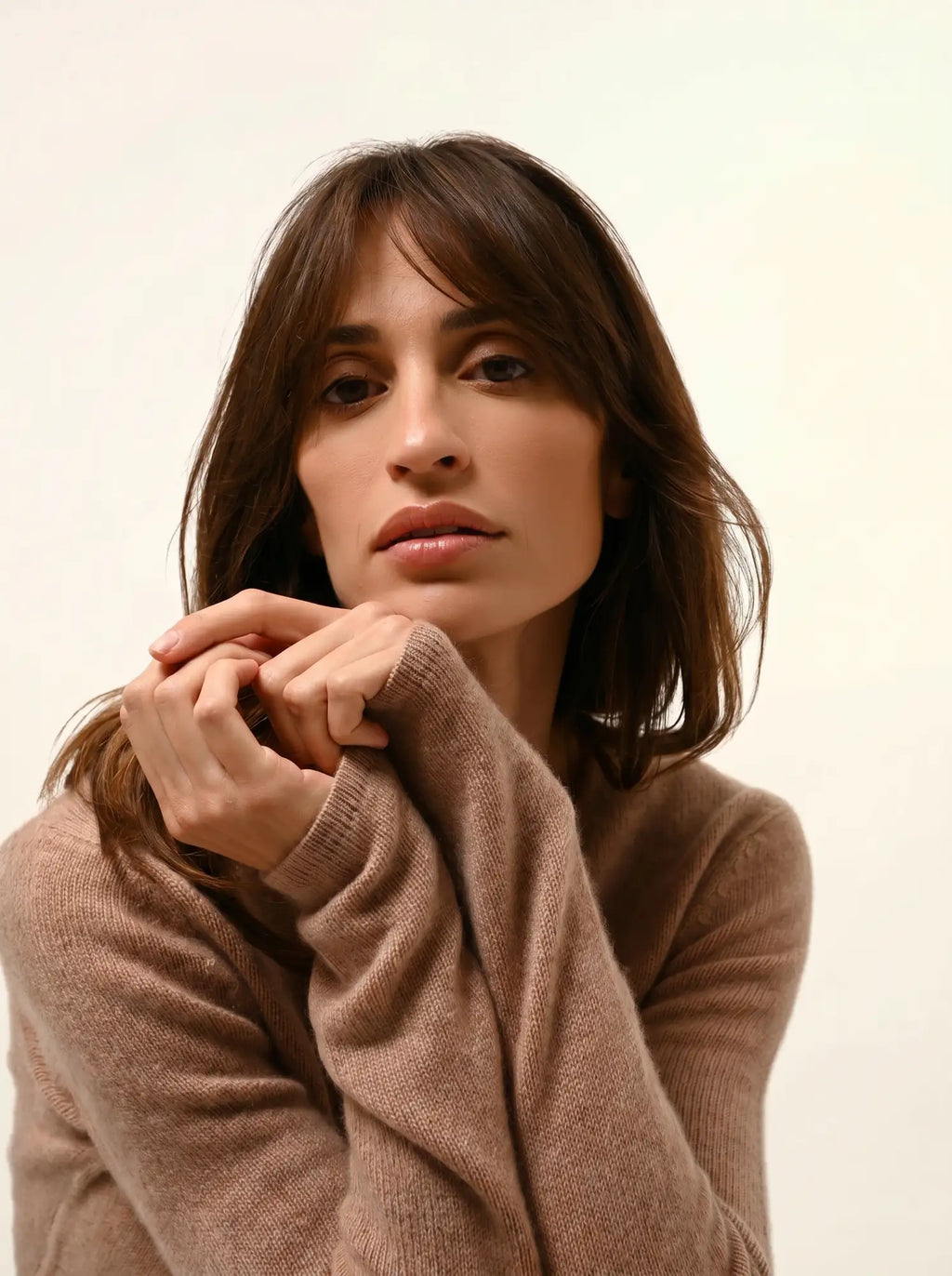 ABBY Pull Col V 4 Fils Camel Chiné