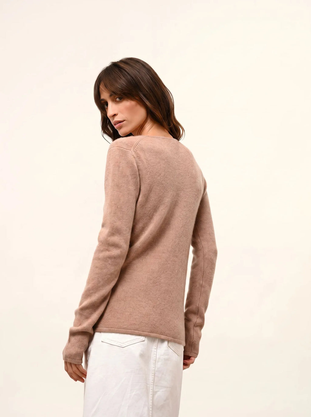 ABBY Pull Col V 4 Fils Camel Chiné