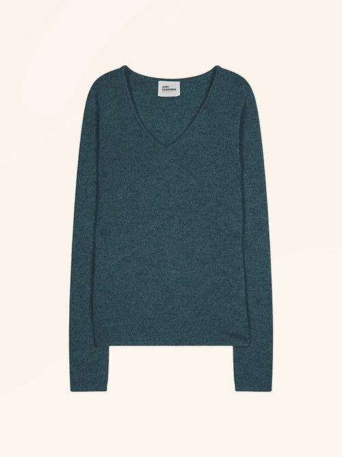 ABBY Pull Col V 4 Fils Vert Canard Chiné