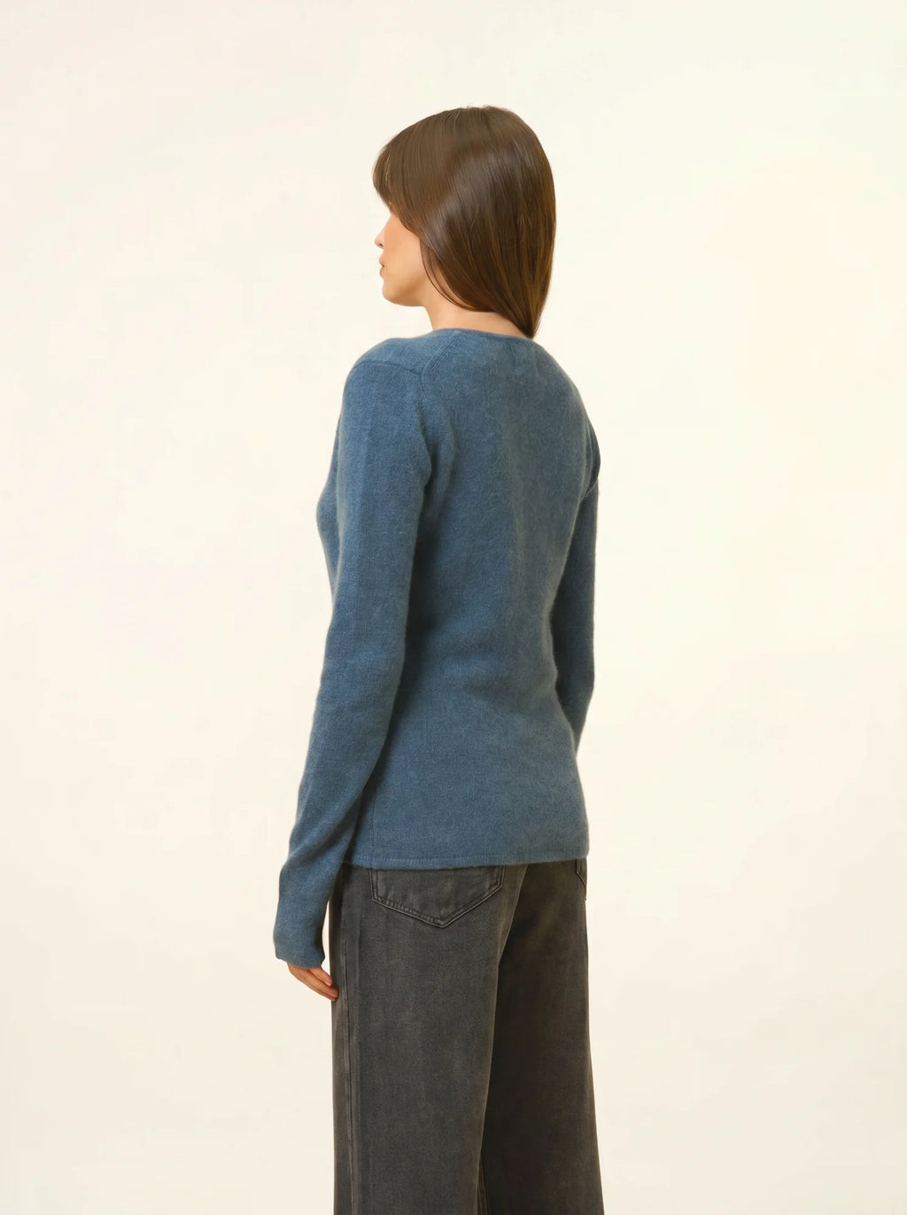 ABBY Pull Col V 4 Fils Vert Canard Chiné