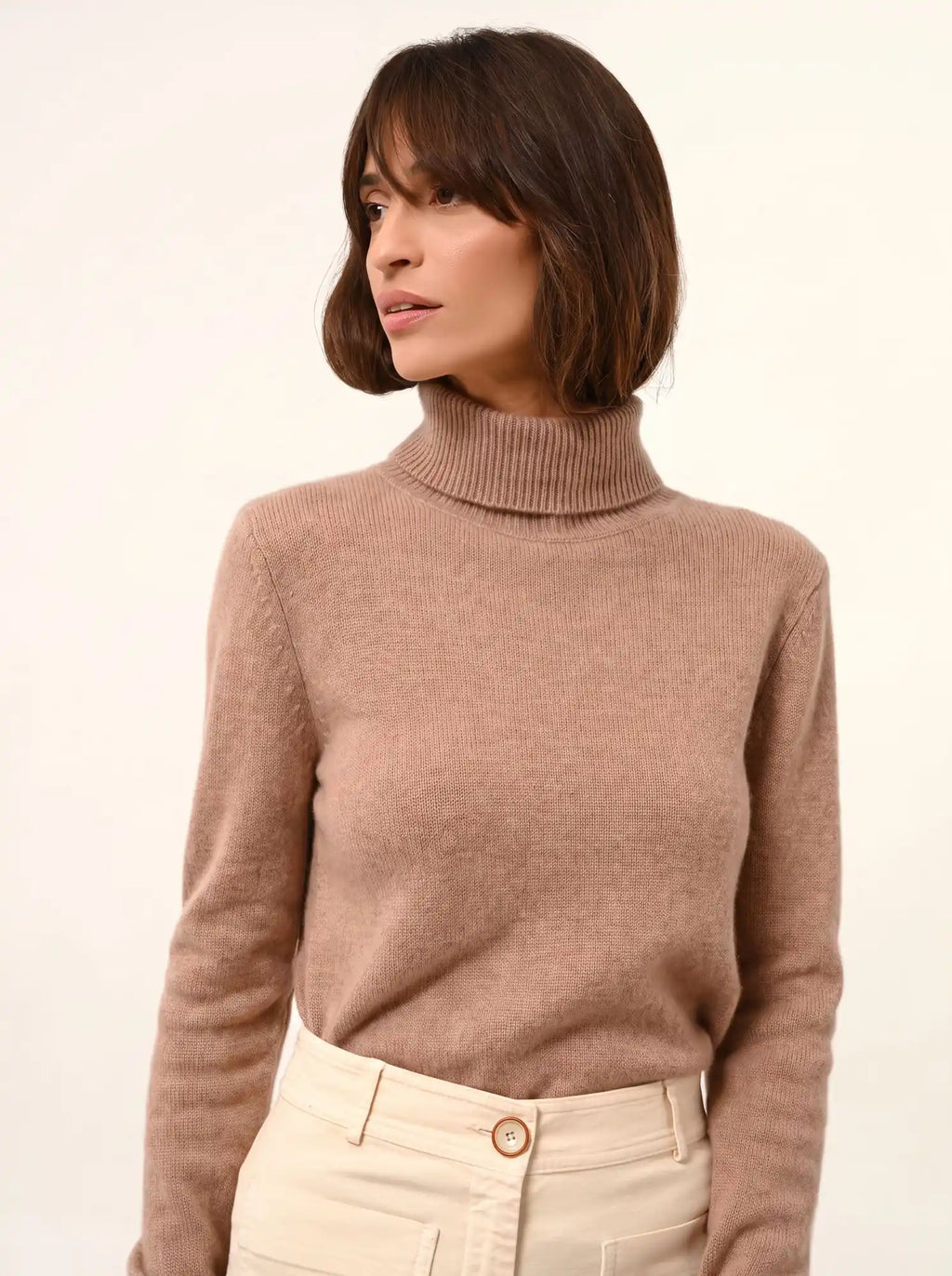 MATT Pull Col Roulé 4 Fils Camel Chiné