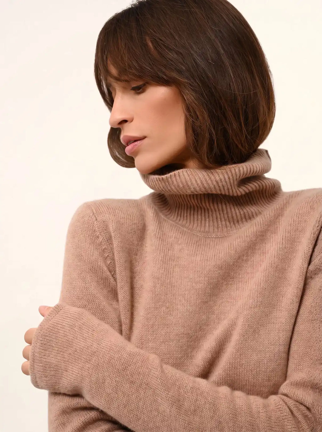 MATT Pull Col Roulé 4 Fils Camel Chiné
