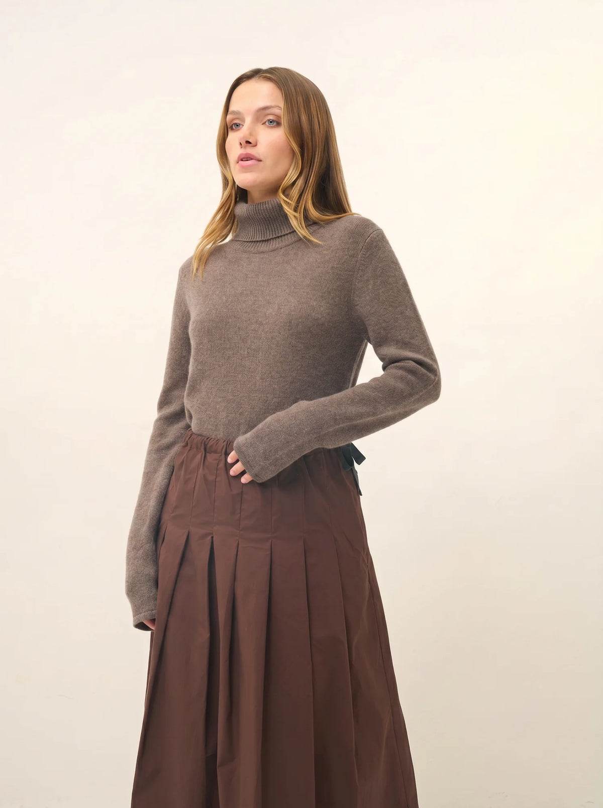 MATT Pull Col Roulé 4 Fils Taupe Chiné