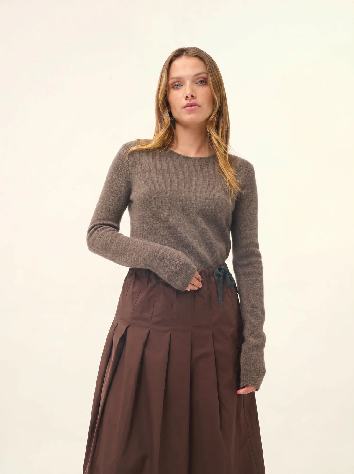 JOYCE Pull Col Rond 4 Fils Taupe Chiné